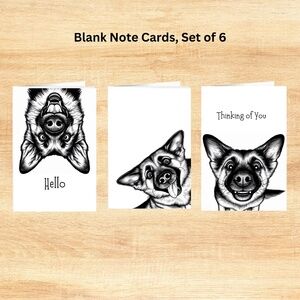 Whimsical German Shepherd Notecards with Peel and Stick Envelopes
